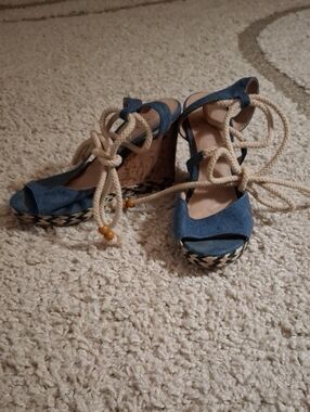 Mix No. 6 Blue Espadrille Wedge Sandals with Rope Laces